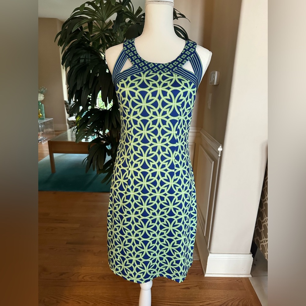 Gretchen Scott Designs Navy & Lime Geometric Mini Dress